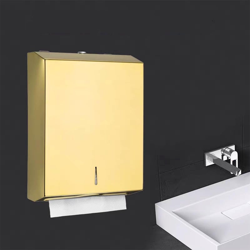 TOBEFORT Comercial Paper Towel Dispenser Wall Mount, Brushed Gold Stainless Steel Hand Towel Dispenser with Lock, Large Capacity 400 Trifold/C Fold Paper Towel Holder for Bathroom Kitchen Office Public Places - Image 4